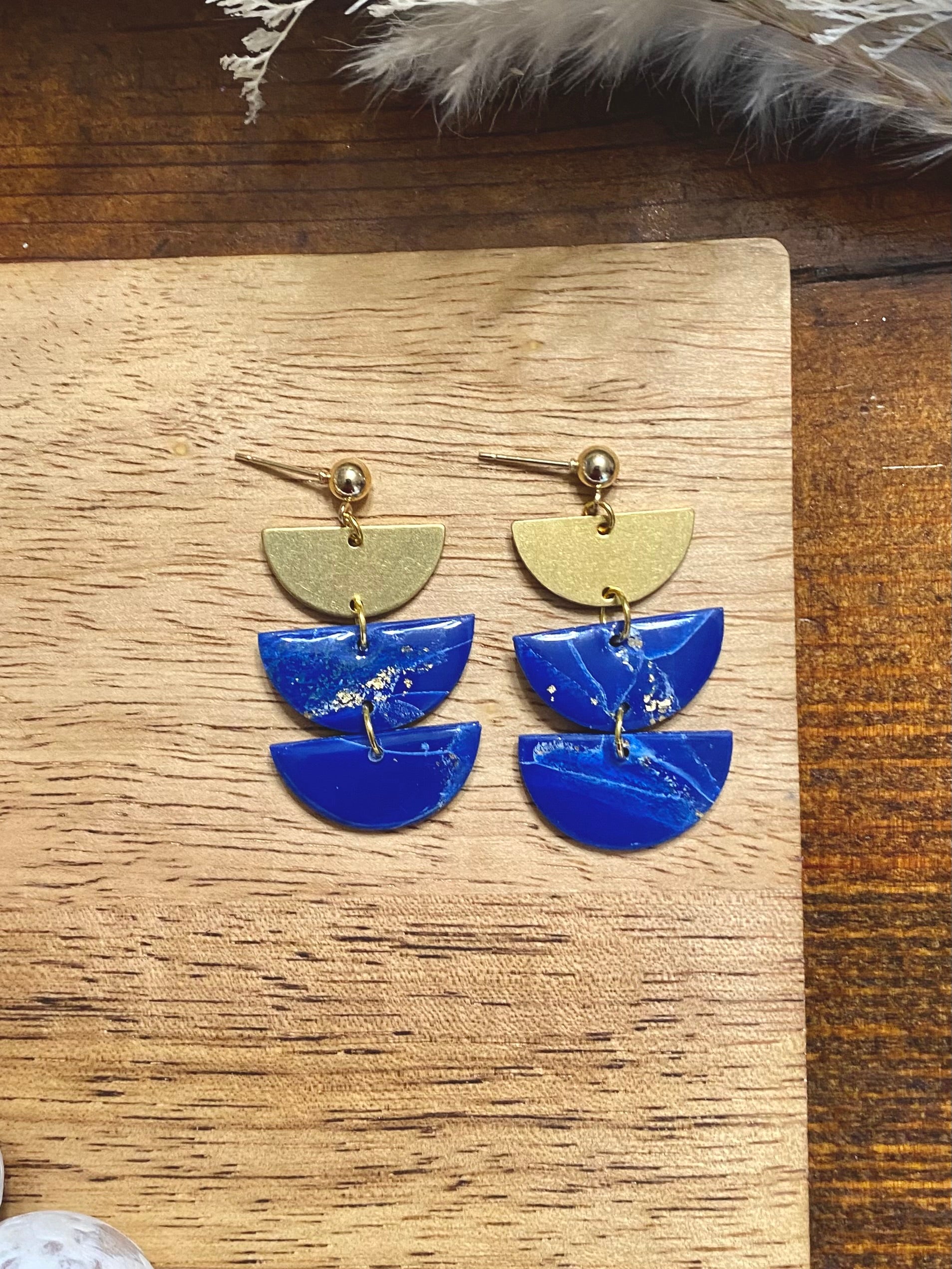Blue & Gold Half Circle Drop Dangle