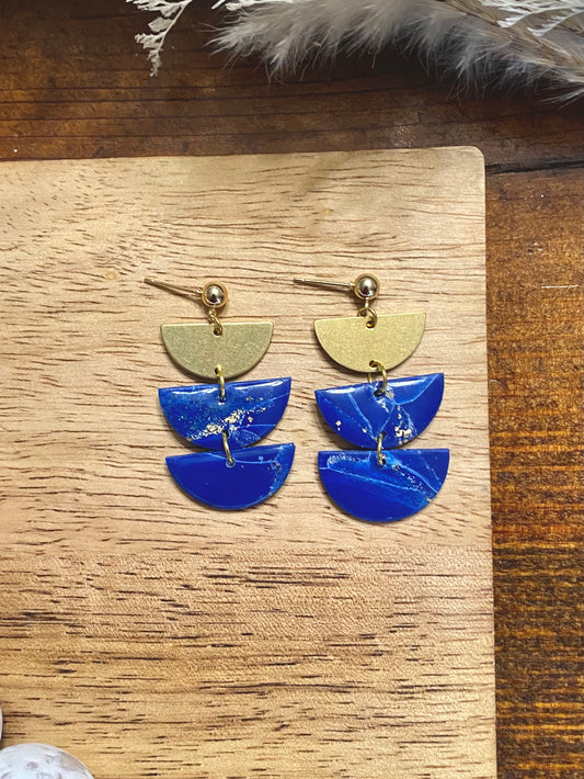 Blue & Gold Half Circle Drop Dangle