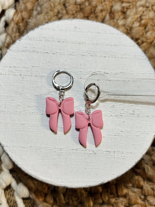 Dainty Pink Bow Huggie Hoops