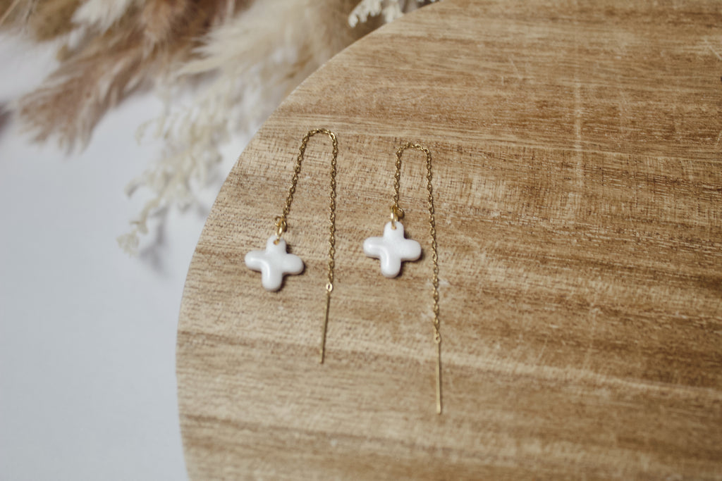 Glossed White & Gold Ear Threader