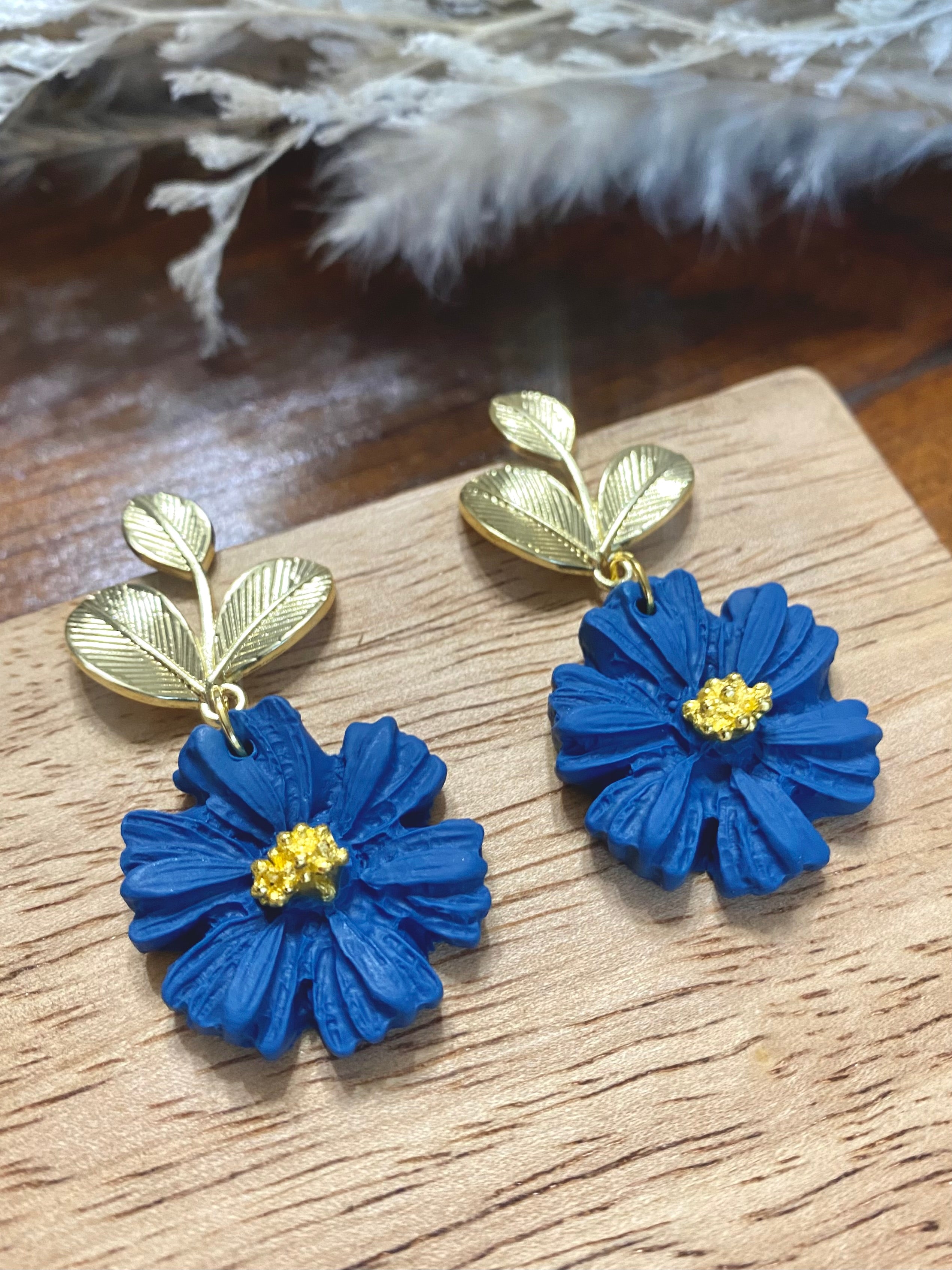 Dark Blue & Gold Flower Dangle