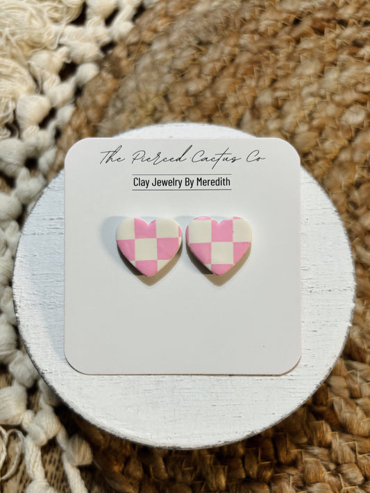 Checkered Heart Stud