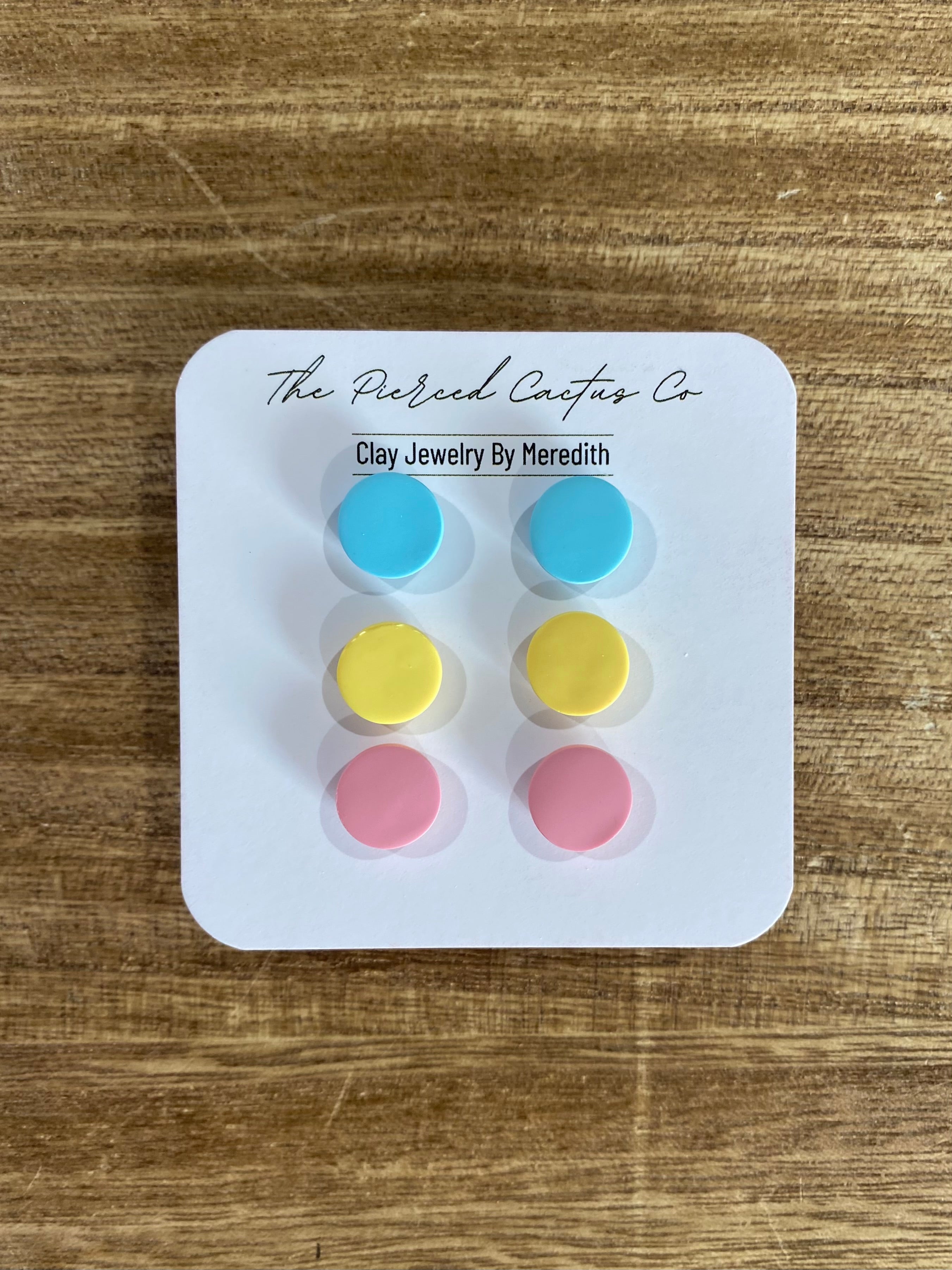 Teal, Yellow & Pink Circle Stud Pack (3)