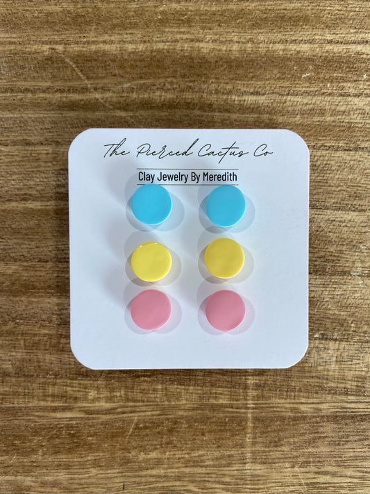 Teal, Yellow & Pink Circle Stud Pack (3)