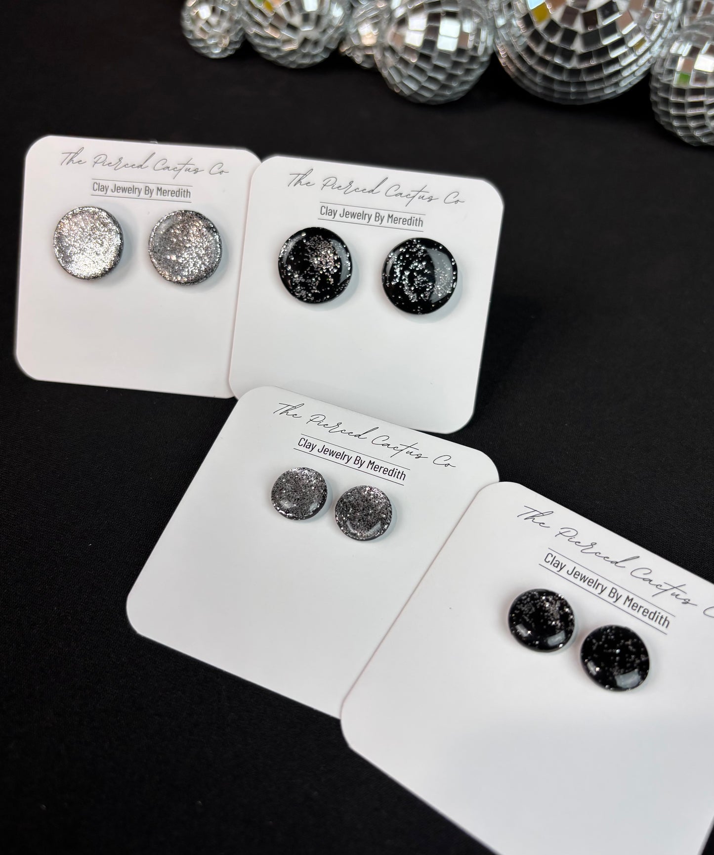 Black & Silver Glittery Glossed Stud