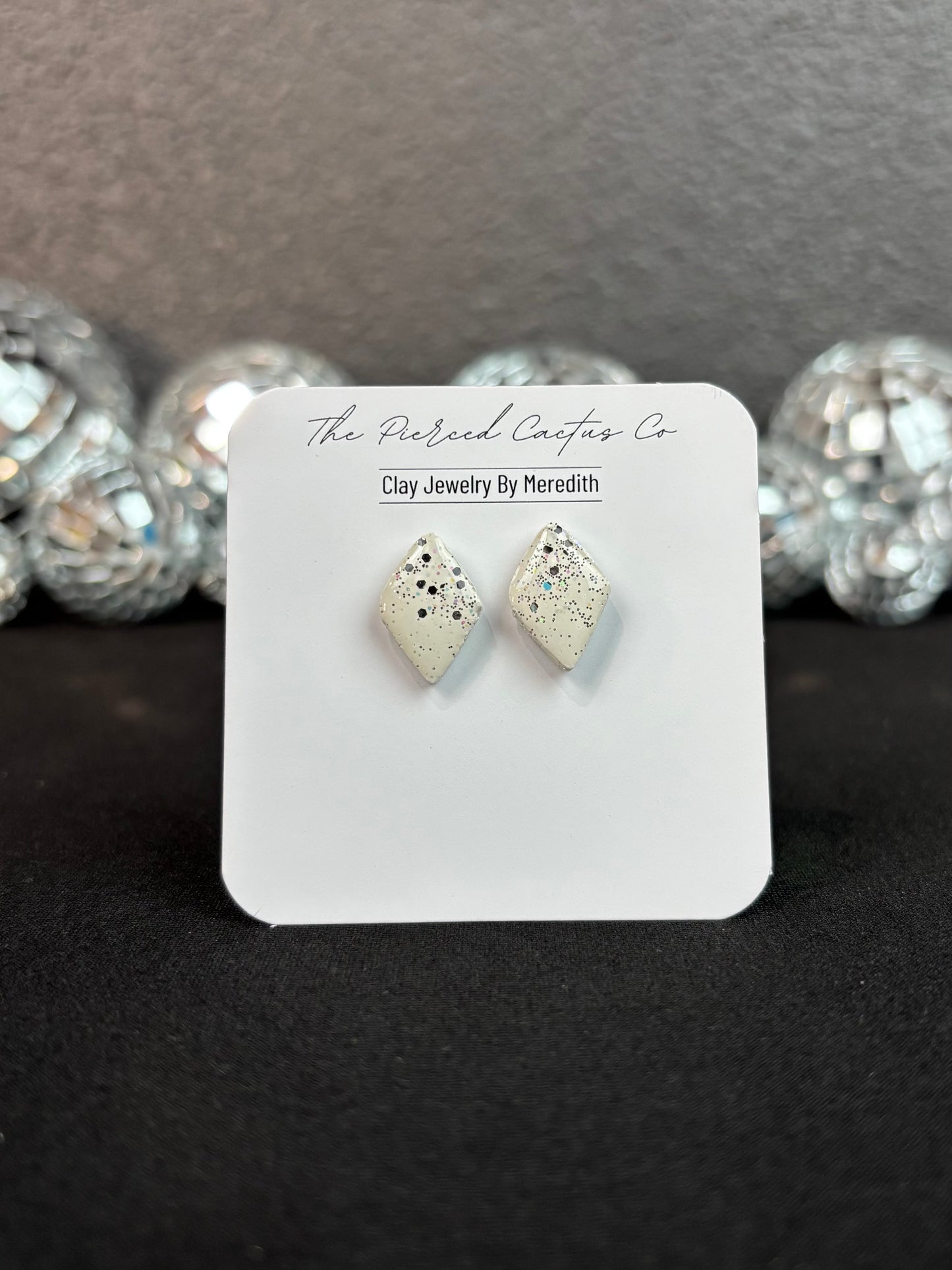 Glittered Glossed White Diamond Shaped Studs