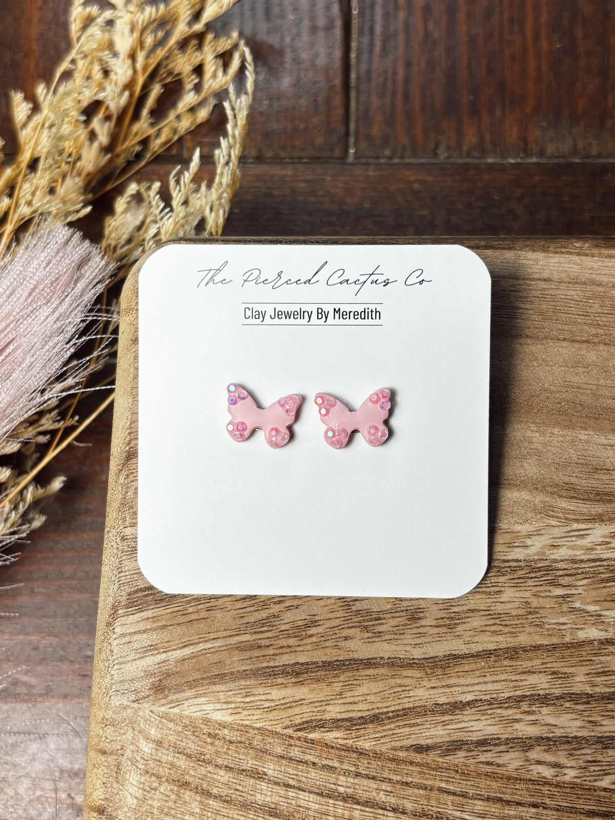 Pink Butterfly Rhinestoned Stud