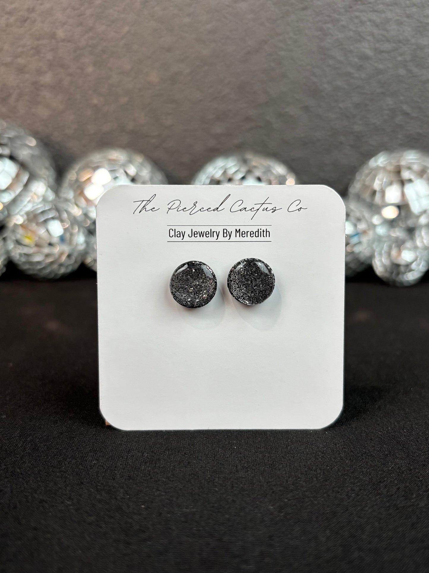 Black & Silver Glittery Glossed Stud