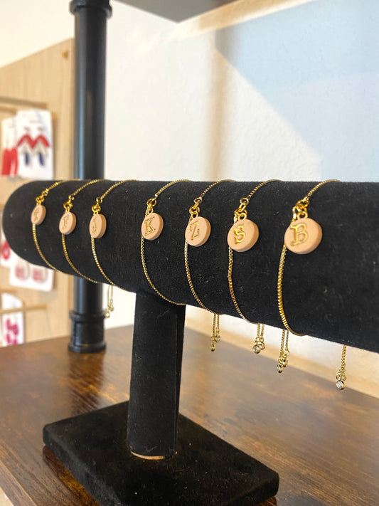 Dainty Cream & Gold Initial Adjustable Bracelet