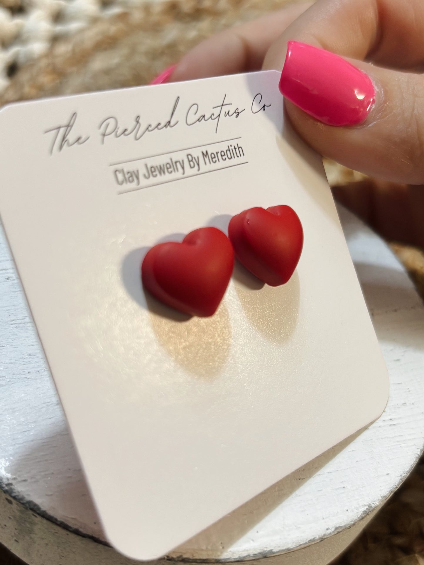 Red Puff Heart Stud