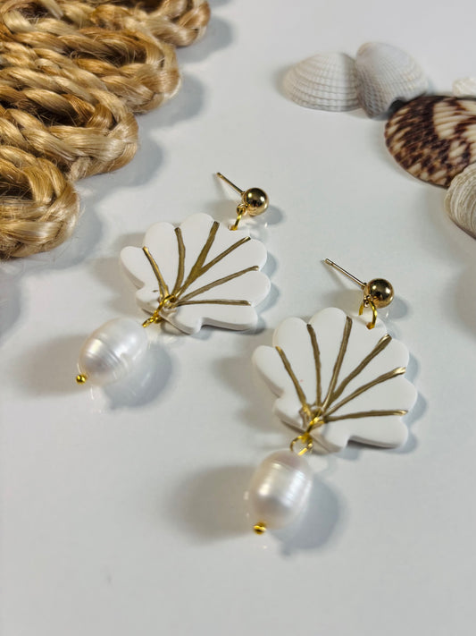 Gold Seashell Pearl Dangle