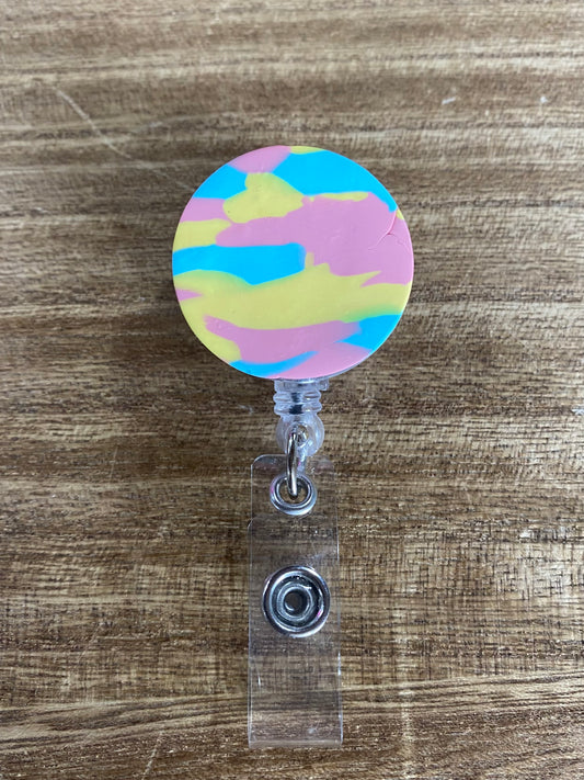 Teal, Yellow & Pink Clay Badge Reel
