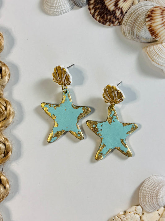 Teal & Gold Starfish Dangle