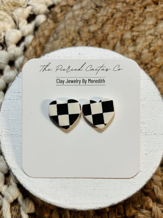 Checkered Heart Stud