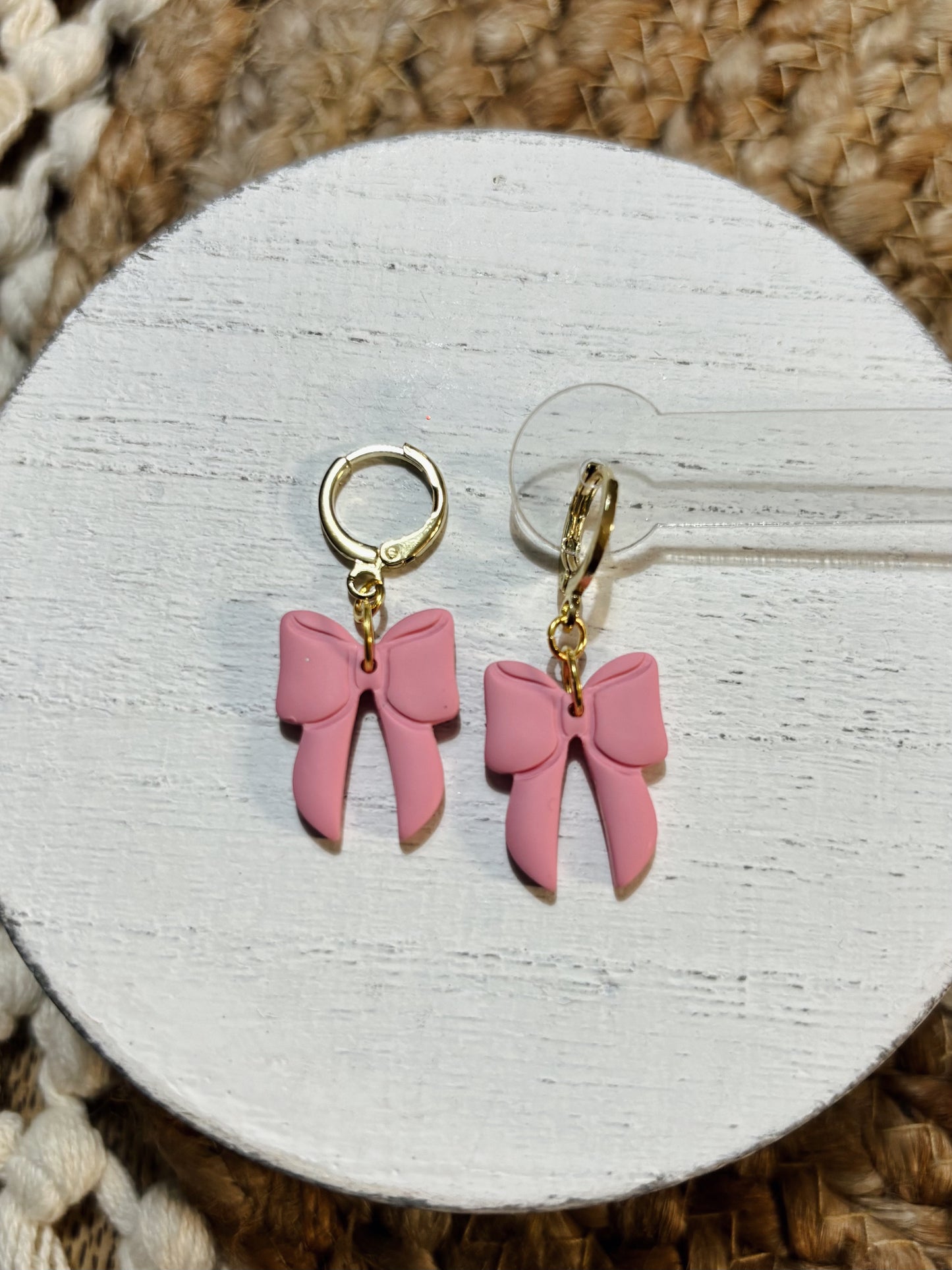 Dainty Pink Bow Huggie Hoops