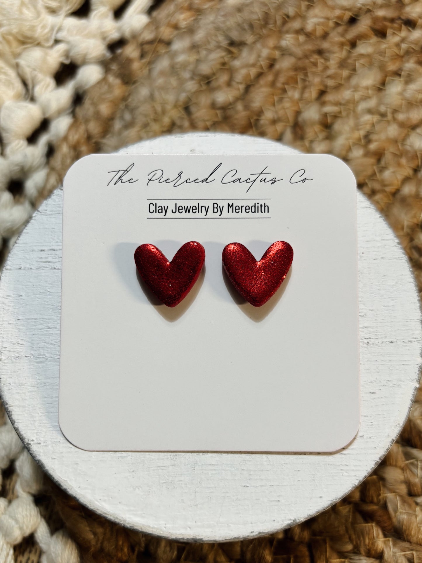 Red Glittered Heart Stud