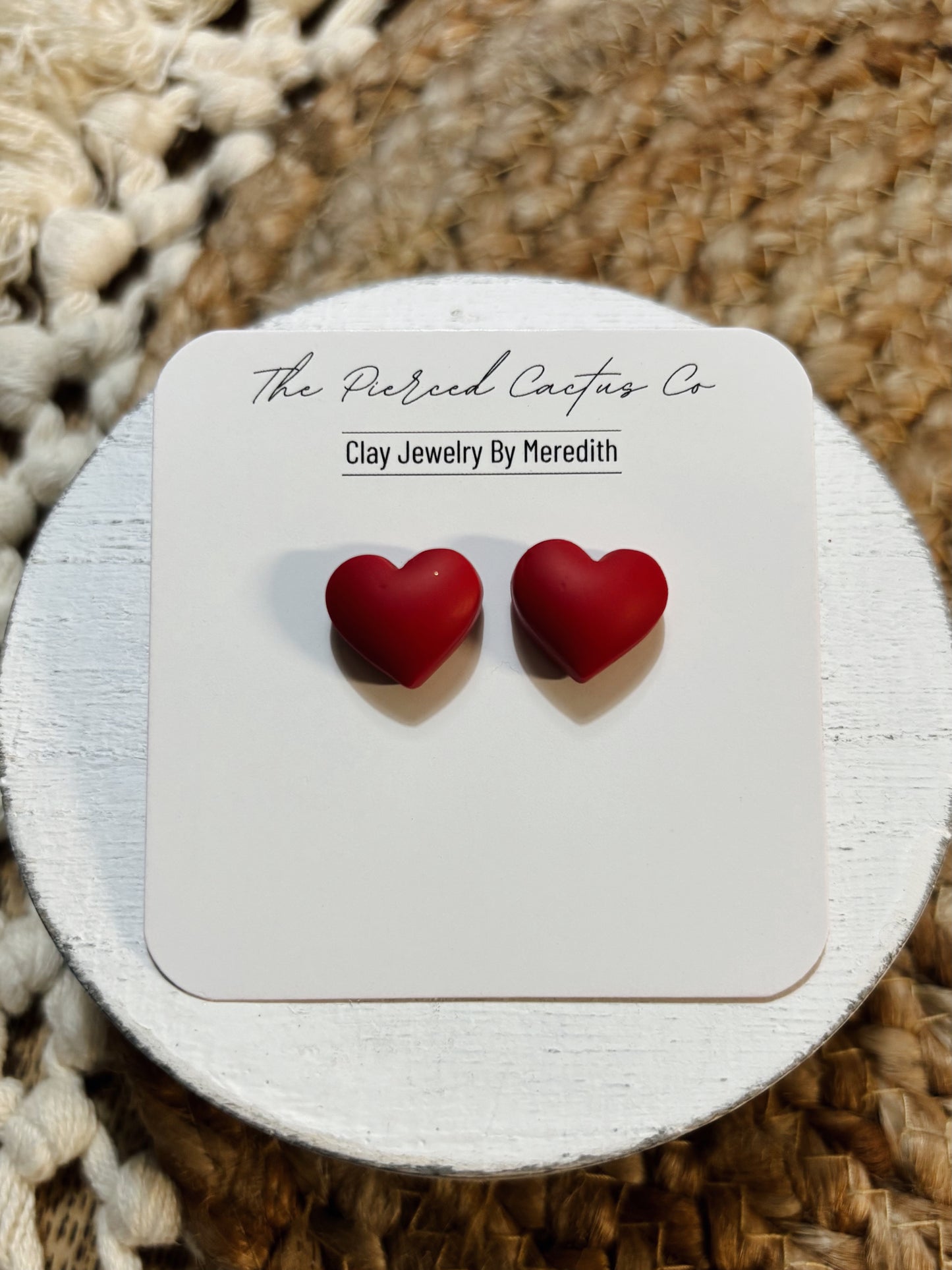 Red Puff Heart Stud