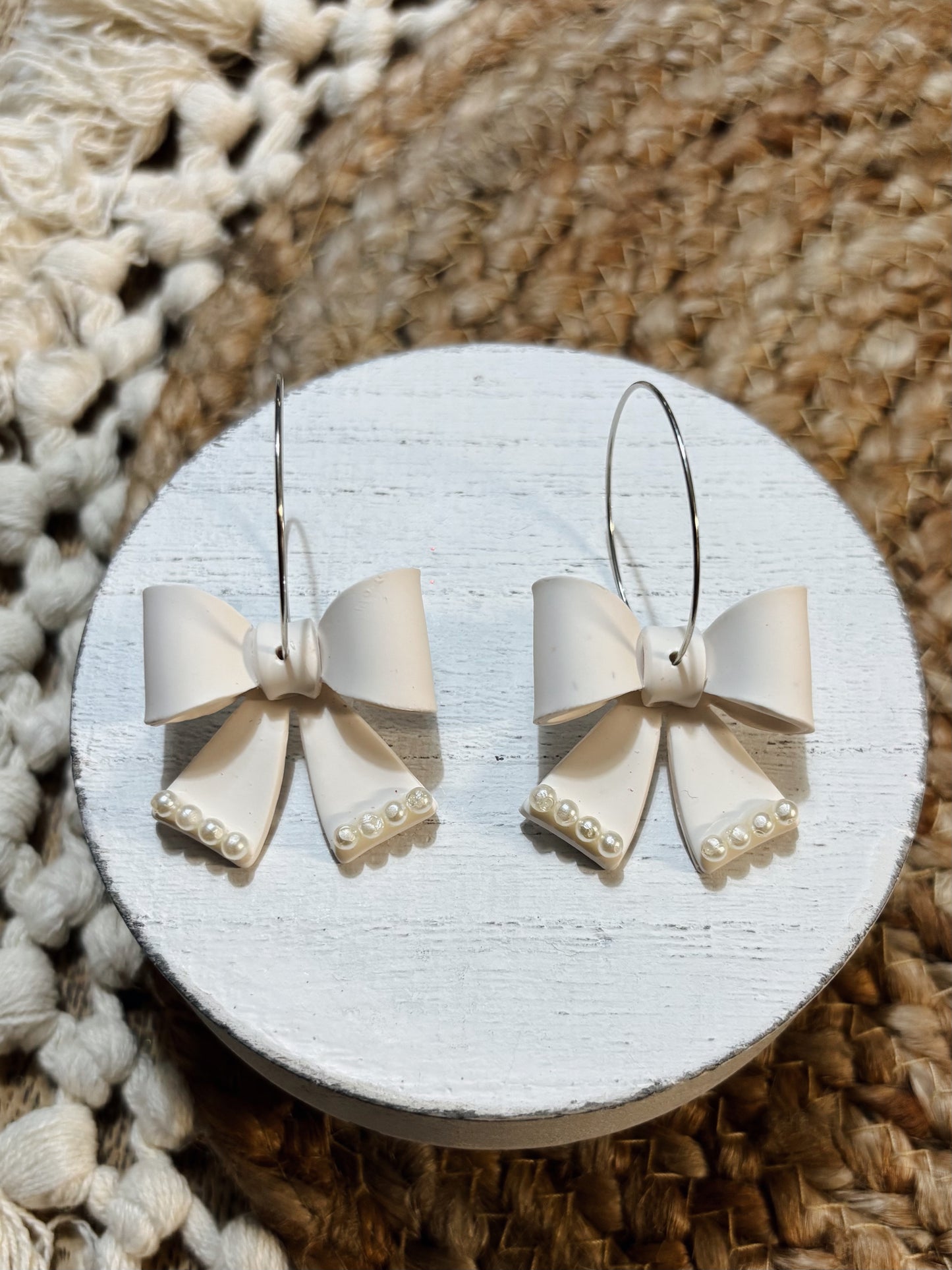 White Pearl Bow Hoops