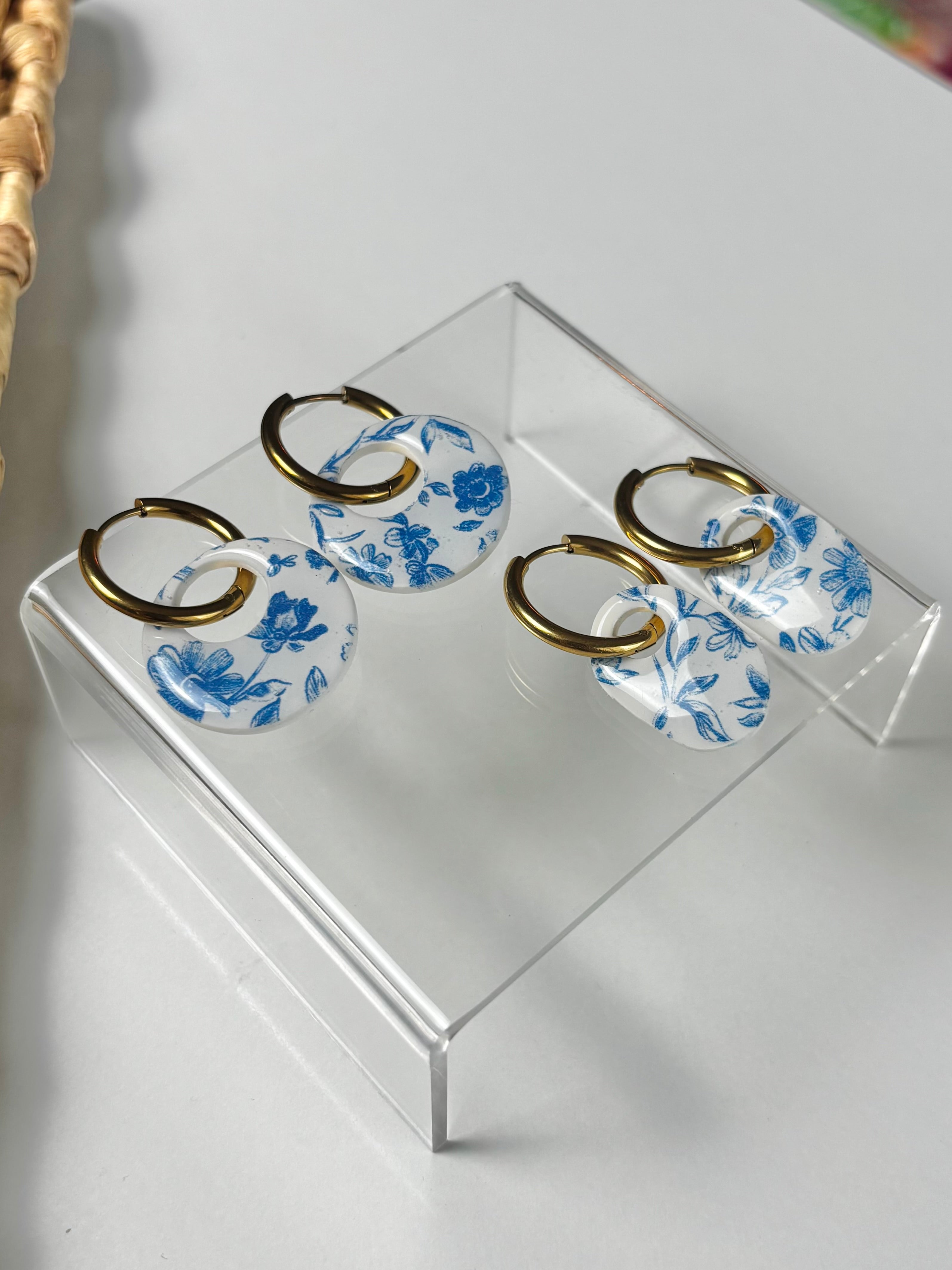 Blue Floral Hoops