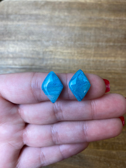 Blue Marbled Diamond Shaped Stud