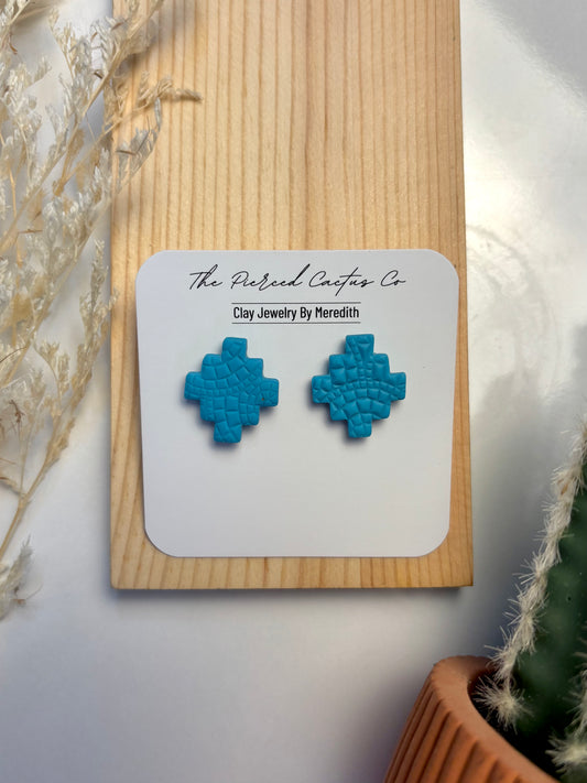 Large Turquoise Aztec Style Textured Stud