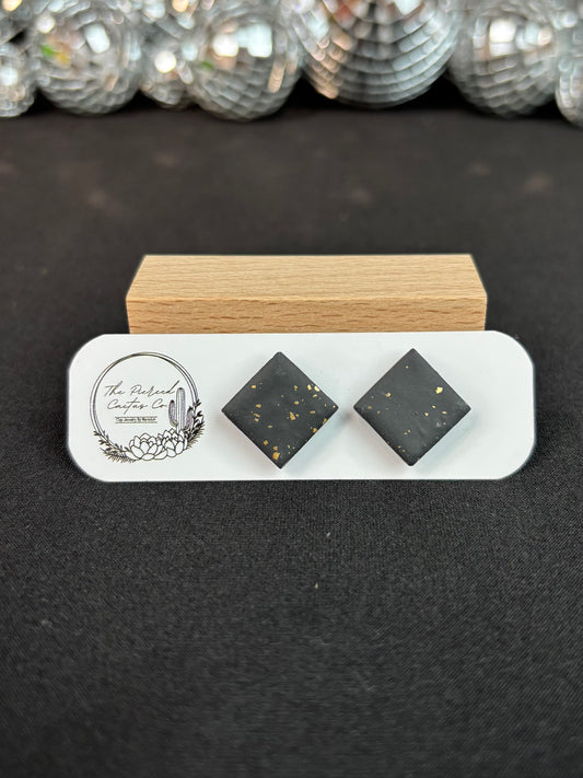 Black & Gold Speckled Diamond Shaped Stud