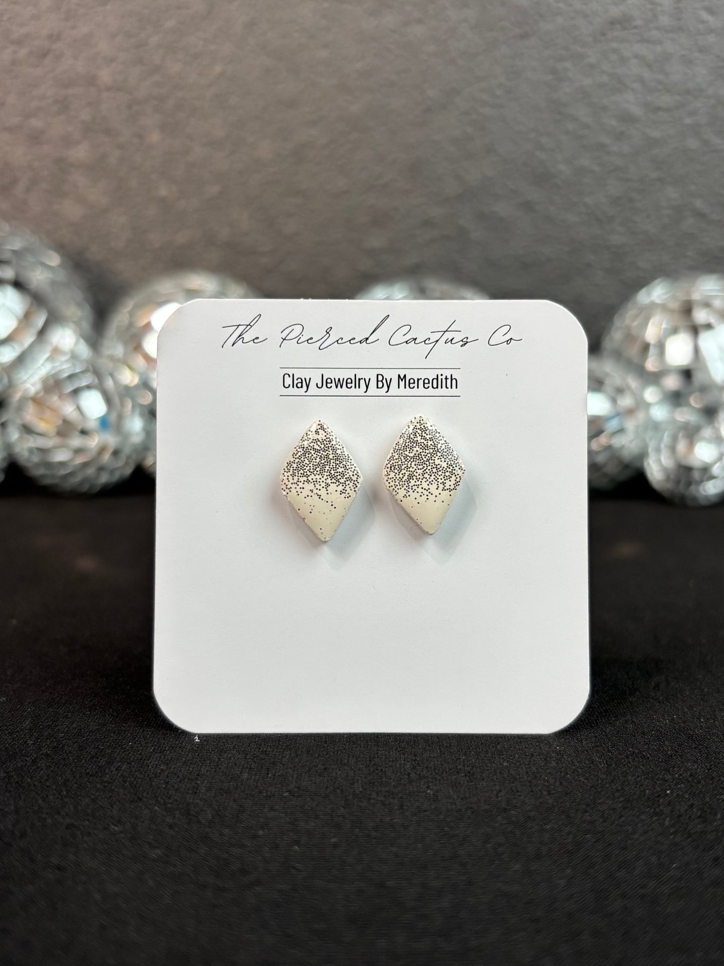 Glittered Glossed White Diamond Shaped Studs