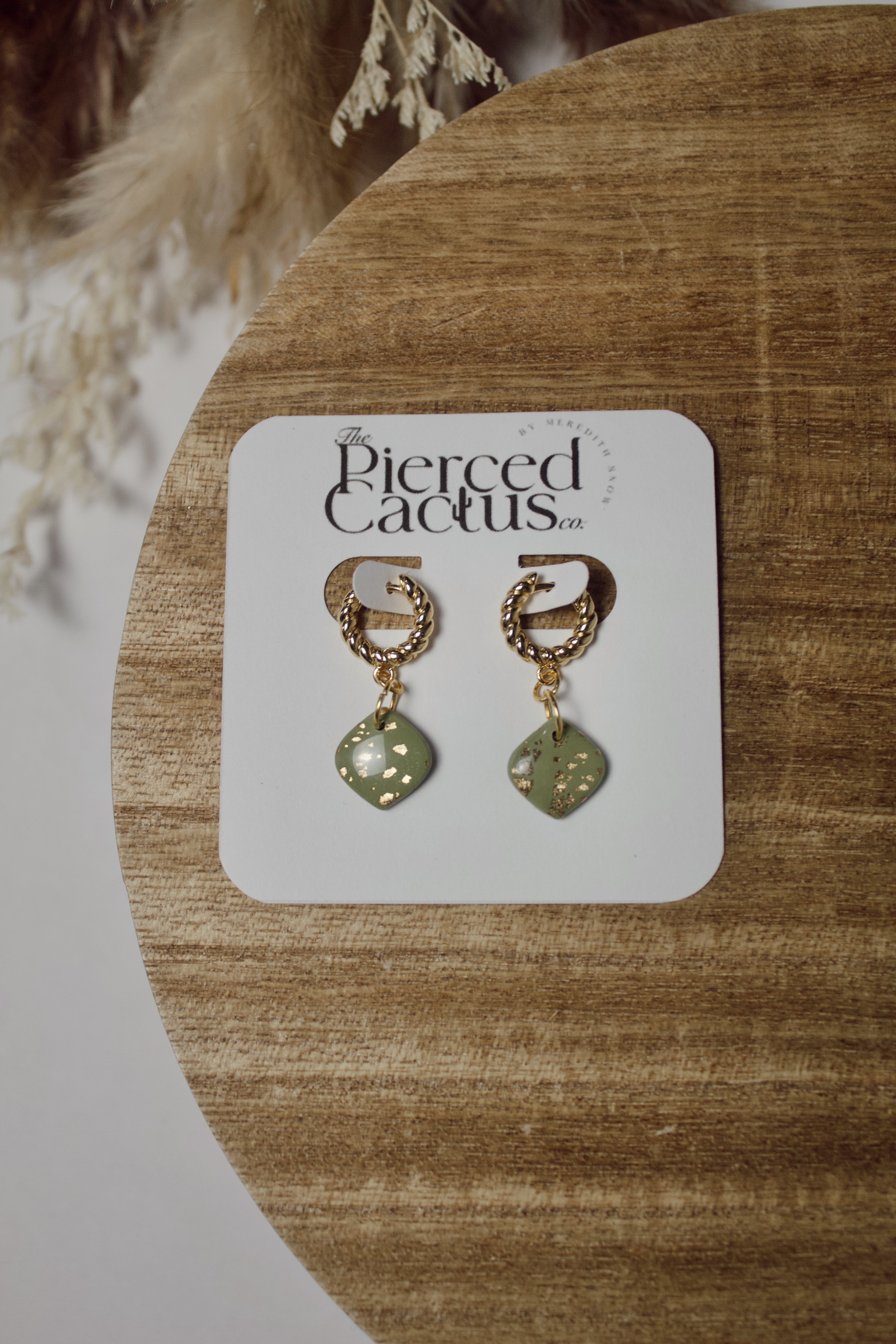 Green & Gold Dainty Hoops