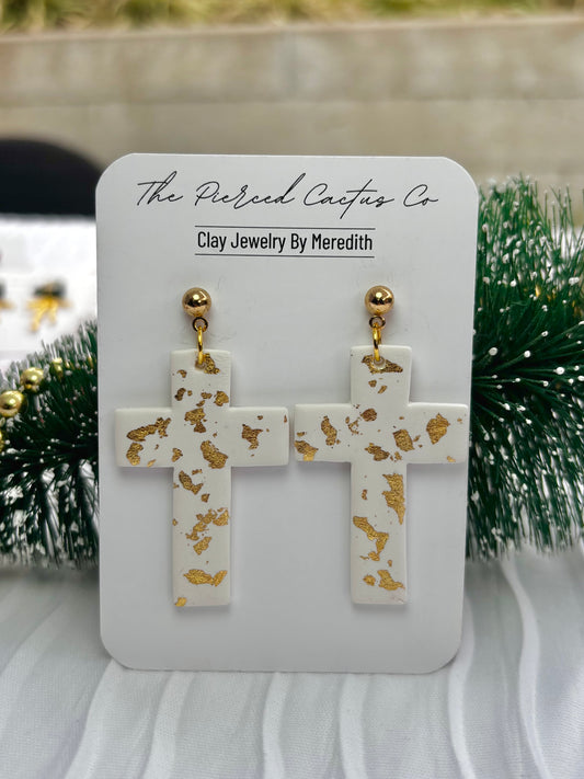 Gold and White Cross Dangles