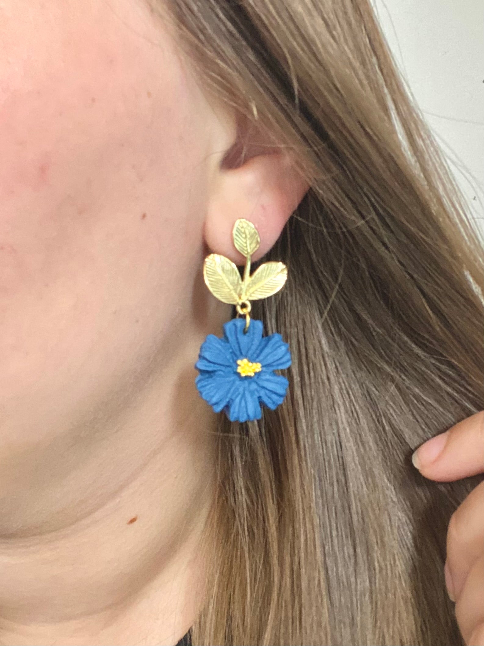Dark Blue & Gold Flower Dangle