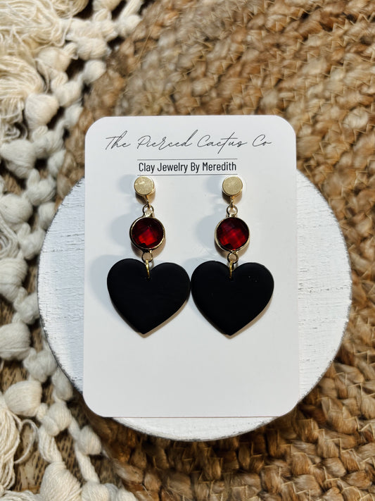 Black & Red Rhinestoned Heart Dangle