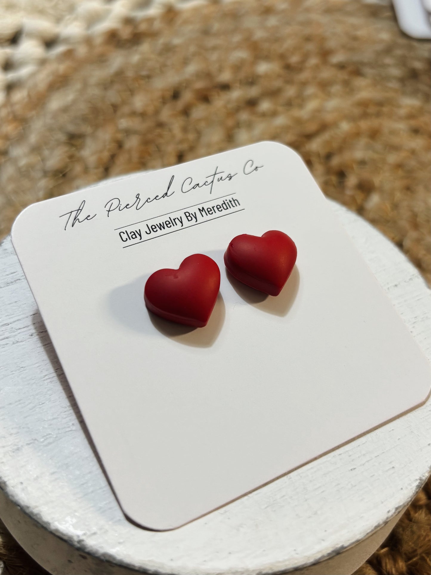 Red Puff Heart Stud