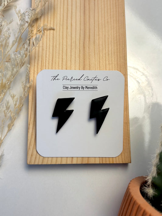 Large Black Lightning Bolt Stud