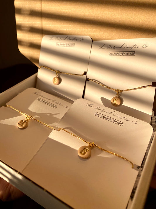 Dainty Cream & Gold Initial Adjustable Bracelet