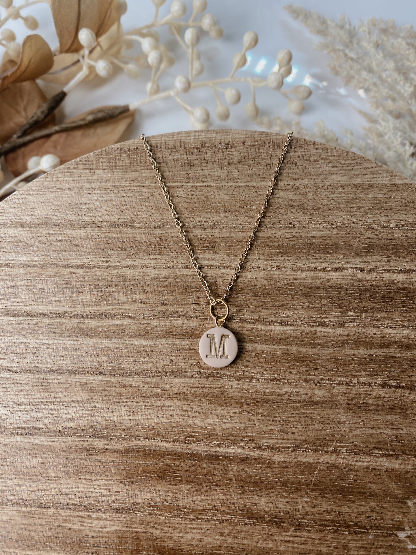 Dainty Cream & Gold Initial Necklace