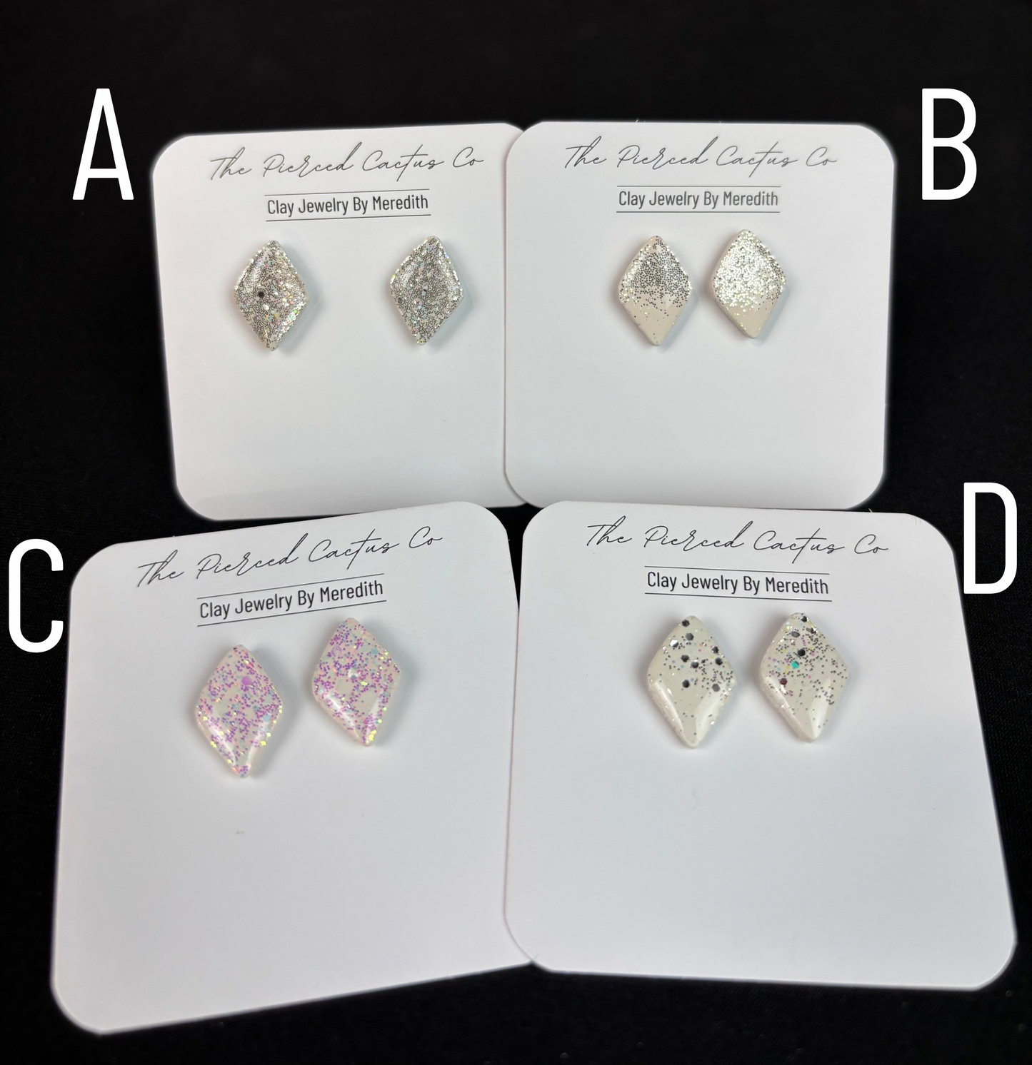 Glittered Glossed White Diamond Shaped Studs