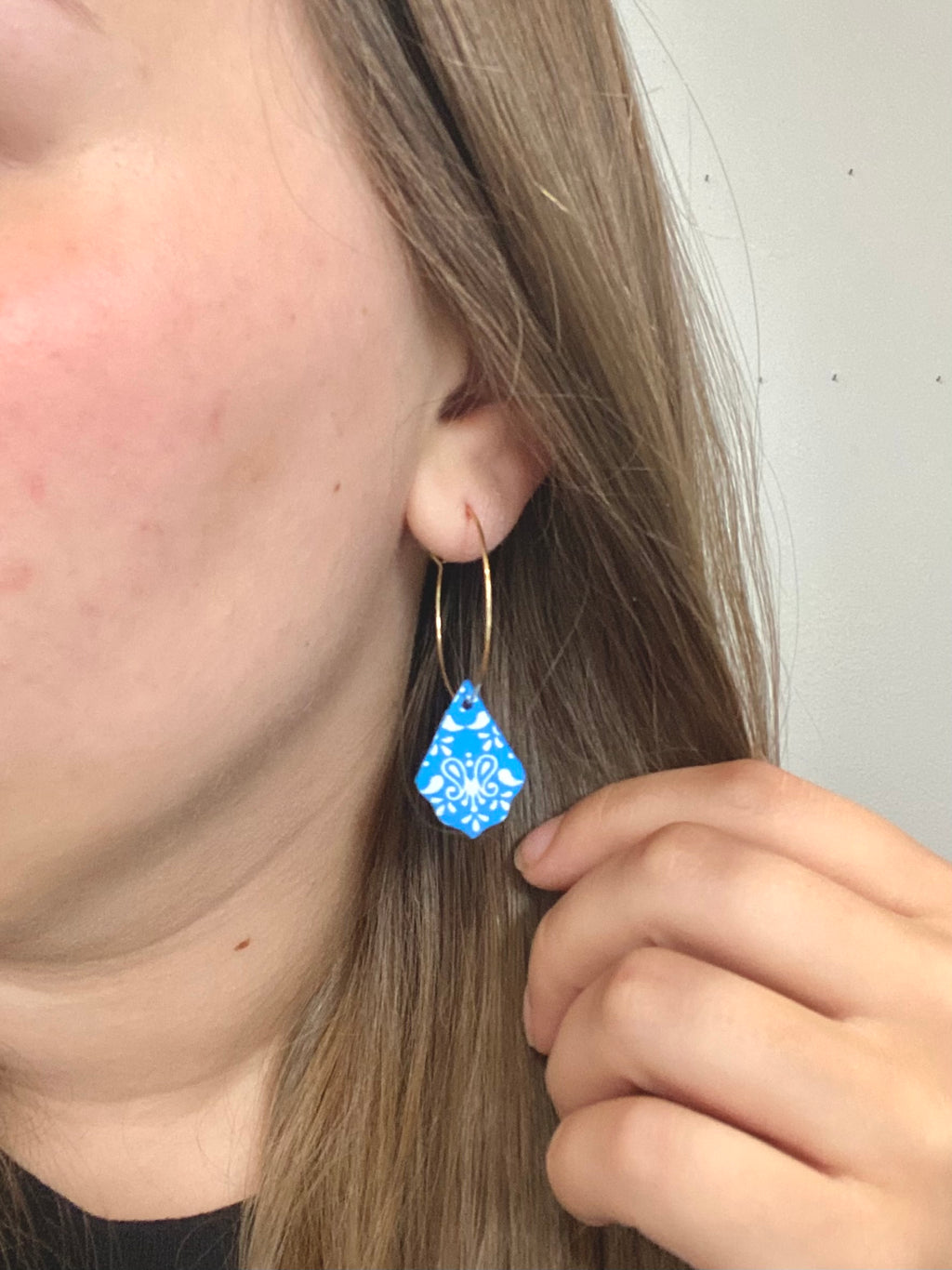 Bright Blue Floral Hoops