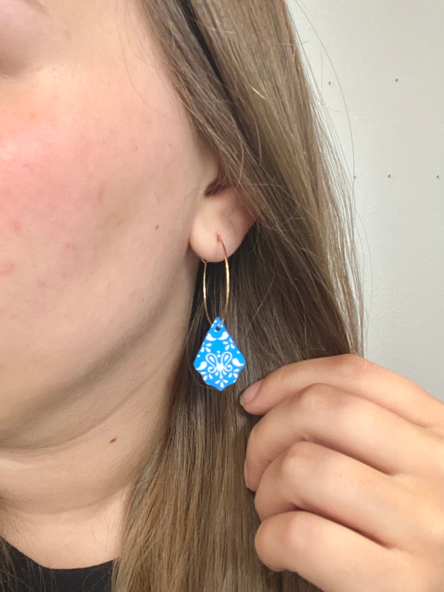 Bright Blue Floral Hoops