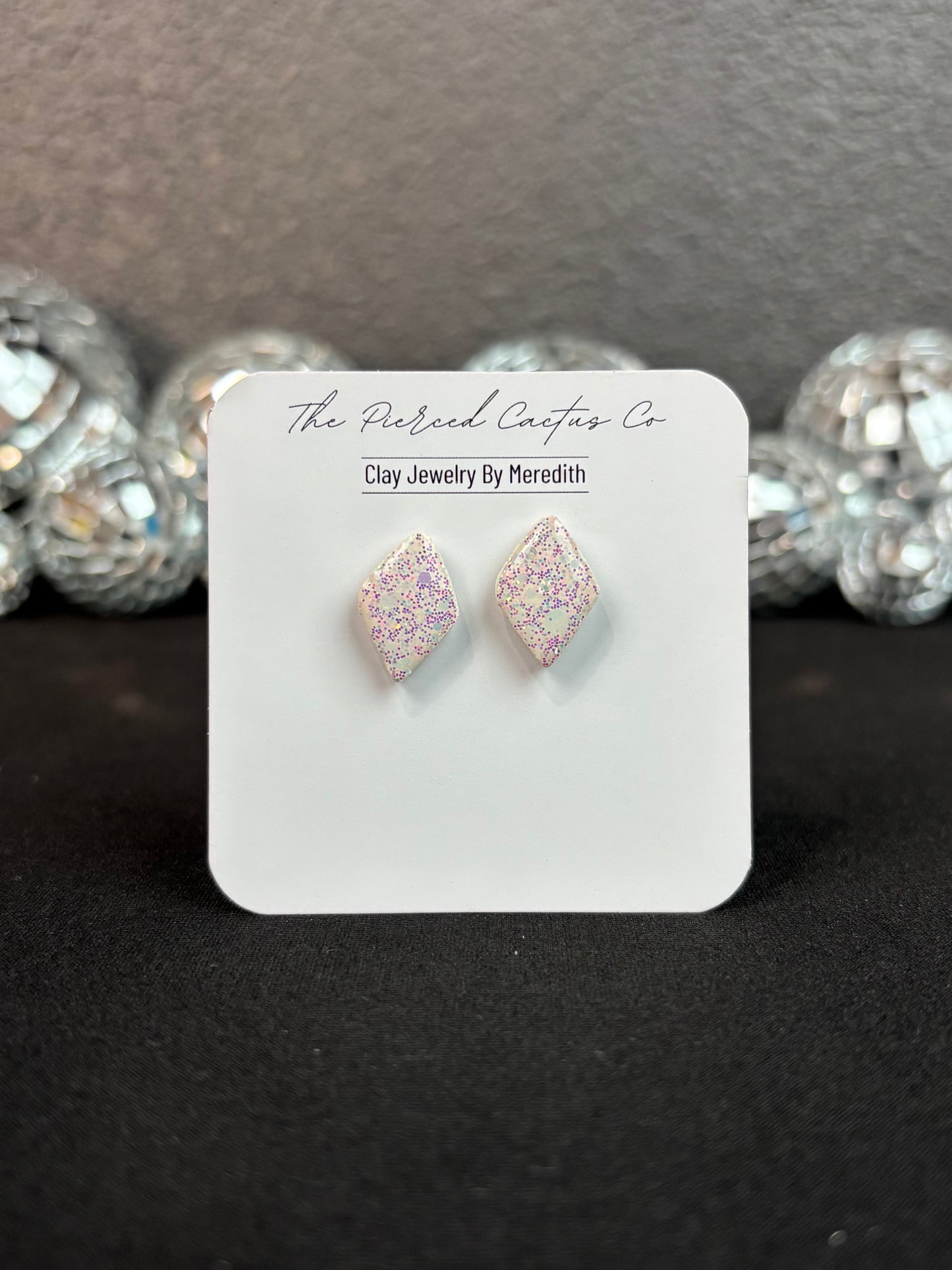 Glittered Glossed White Diamond Shaped Studs