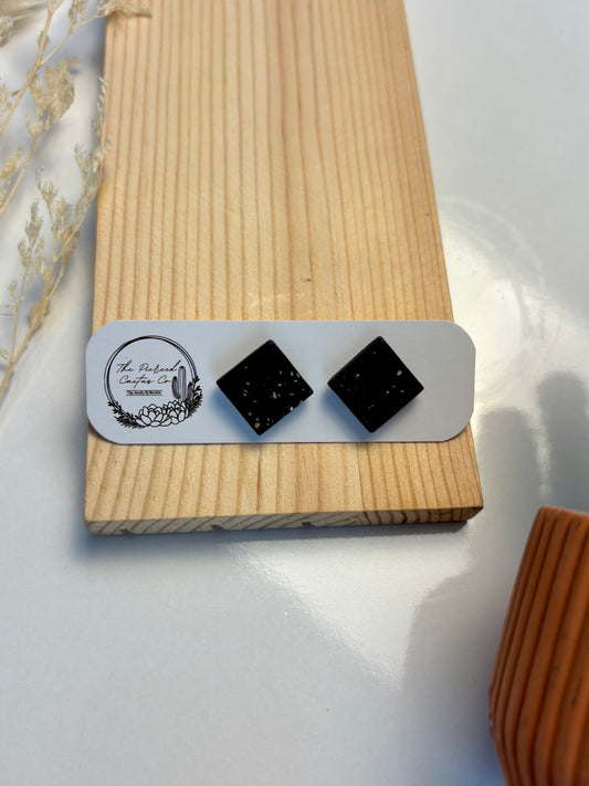 Black & Gold Speckled Diamond Shaped Stud