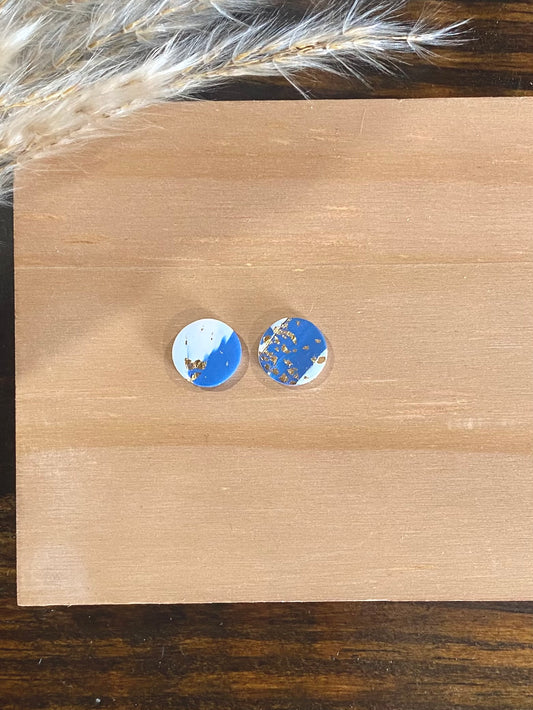 Small Blue & Gold Marbled Stud