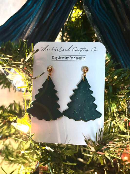 Green Tree Dangle With Gold Stud Post