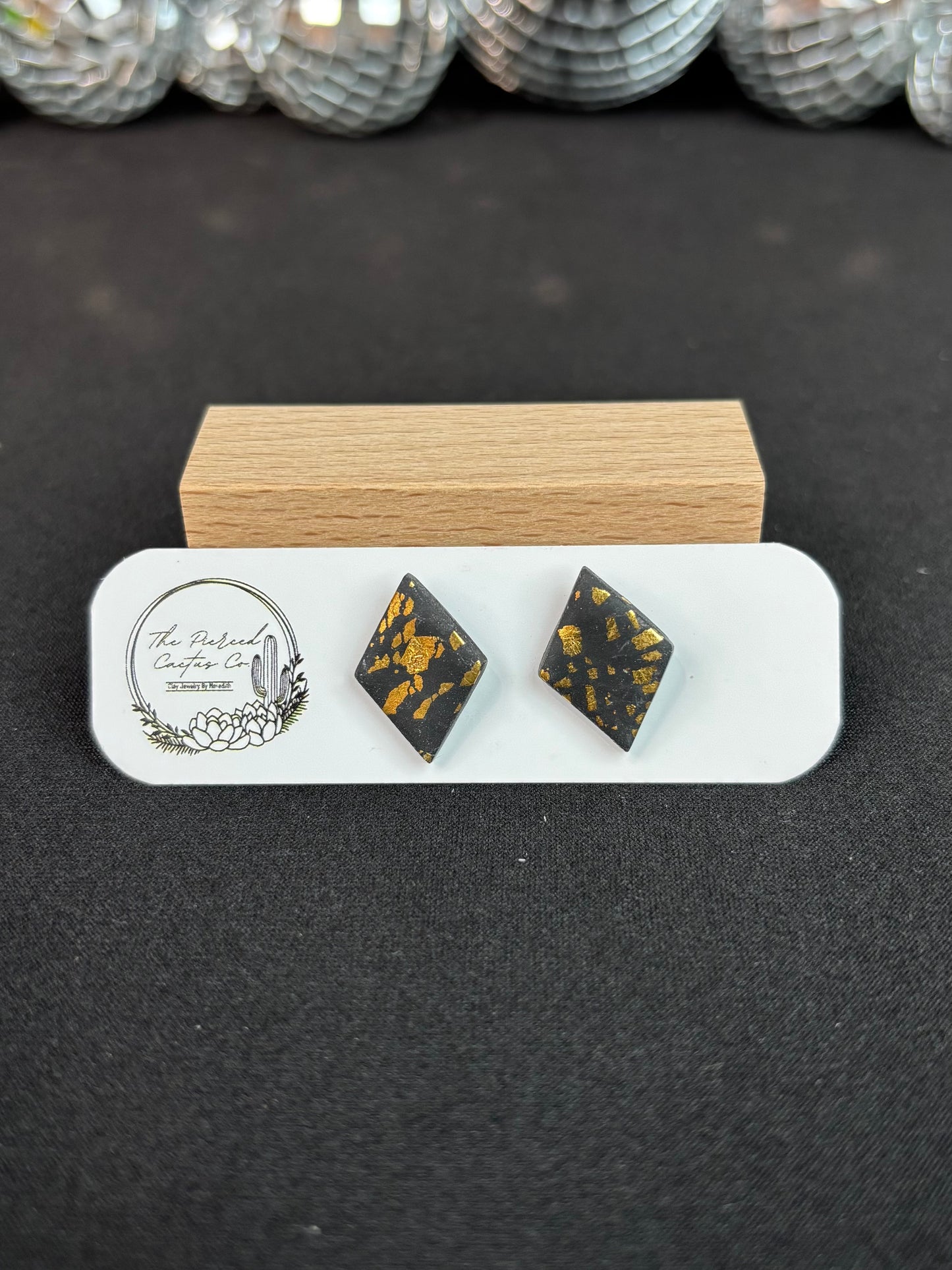 Black & Gold Speckled Diamond Shaped Stud