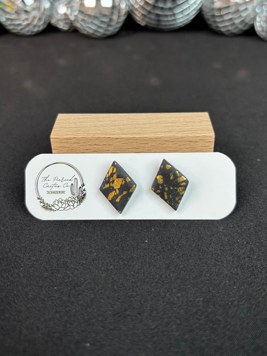 Black & Gold Speckled Diamond Shaped Stud