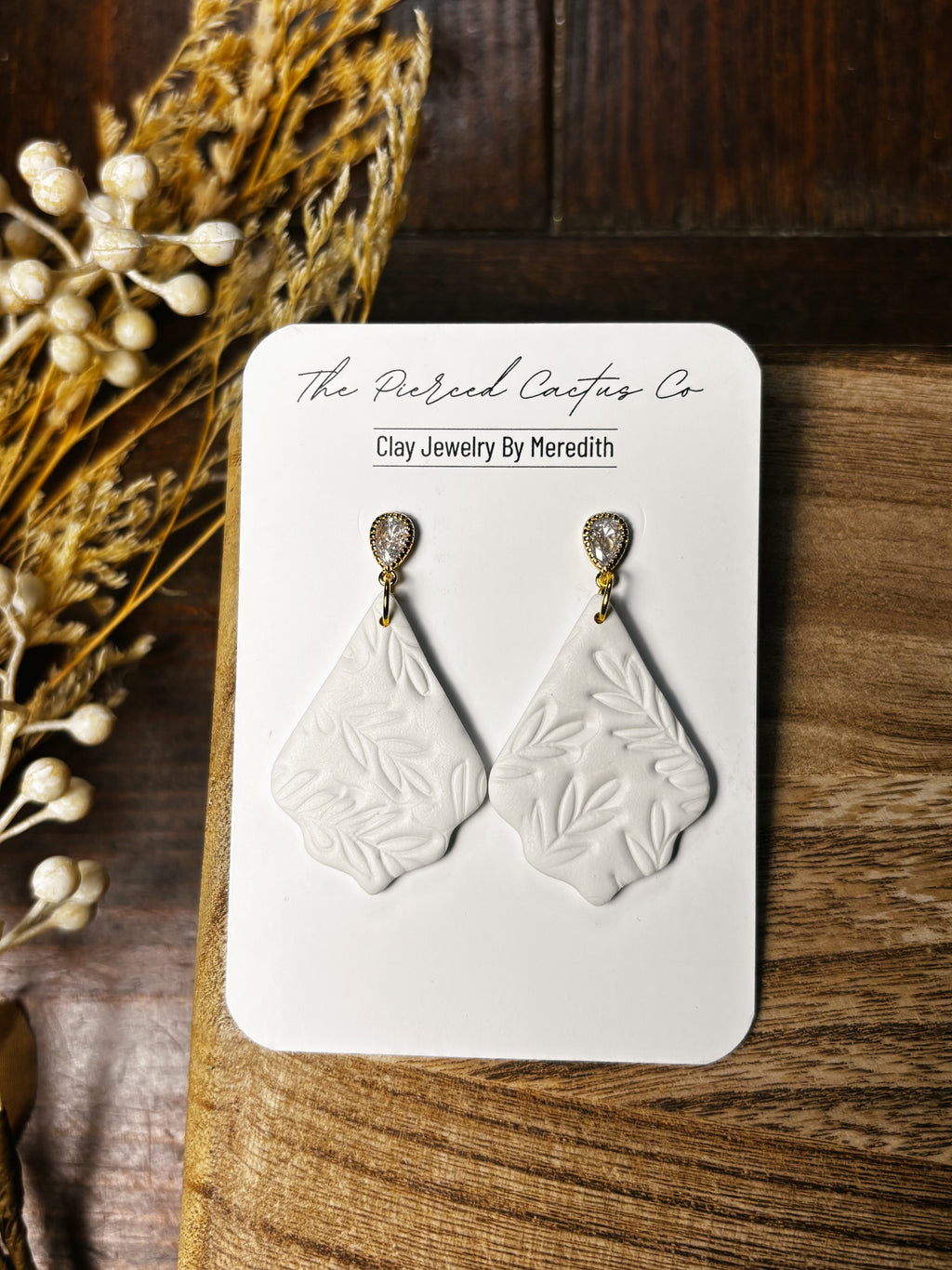 White Floral Textured Teardrop Dangle