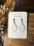 White Floral Textured Teardrop Dangle