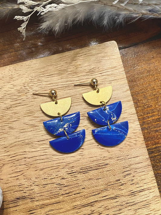 Blue & Gold Half Circle Drop Dangle