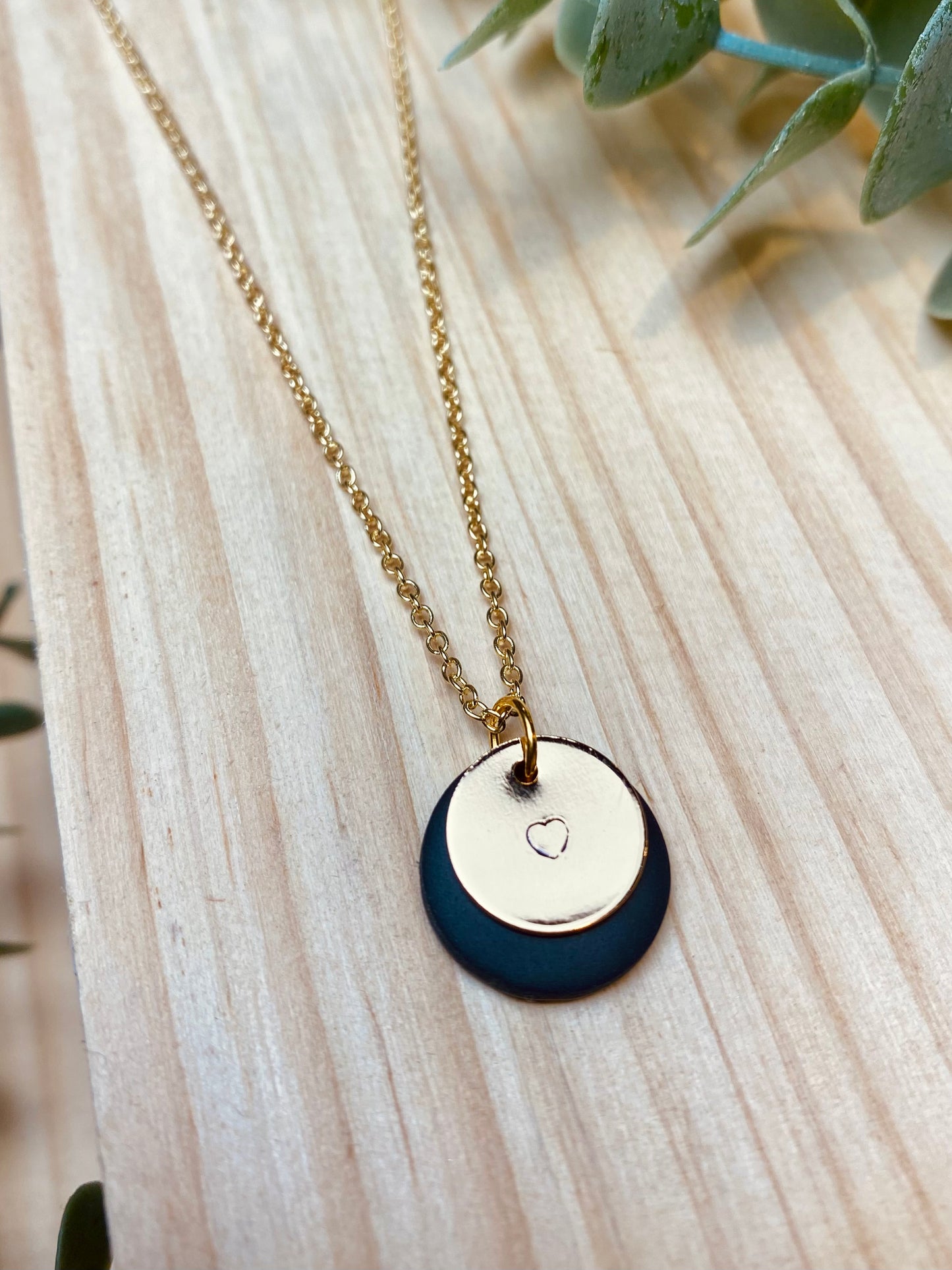 Black Circle Necklace With Gold Charm