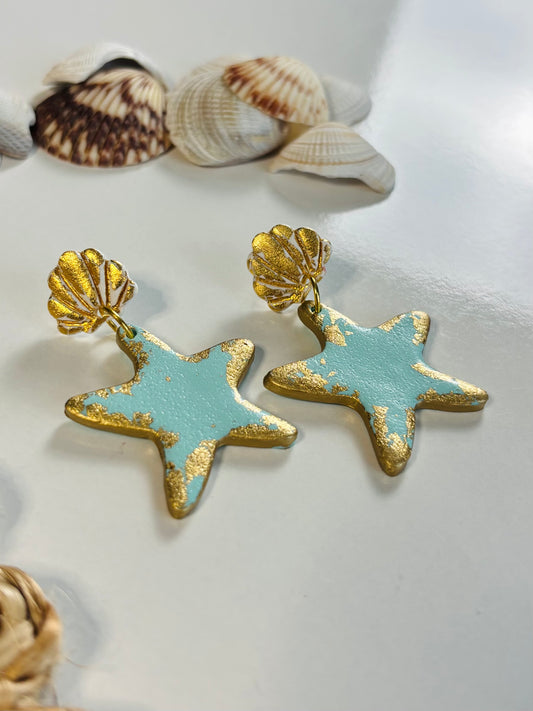 Teal & Gold Starfish Dangle