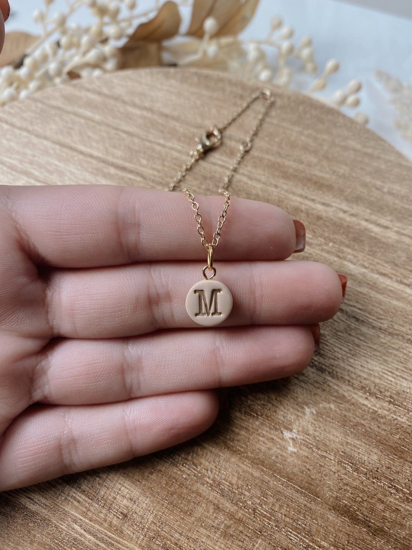 Dainty Cream & Gold Initial Necklace